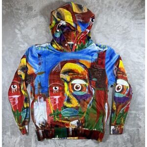 Tango Hotel Hoodie Mens Small Abstract Face Graphic Sweatshirt Multi